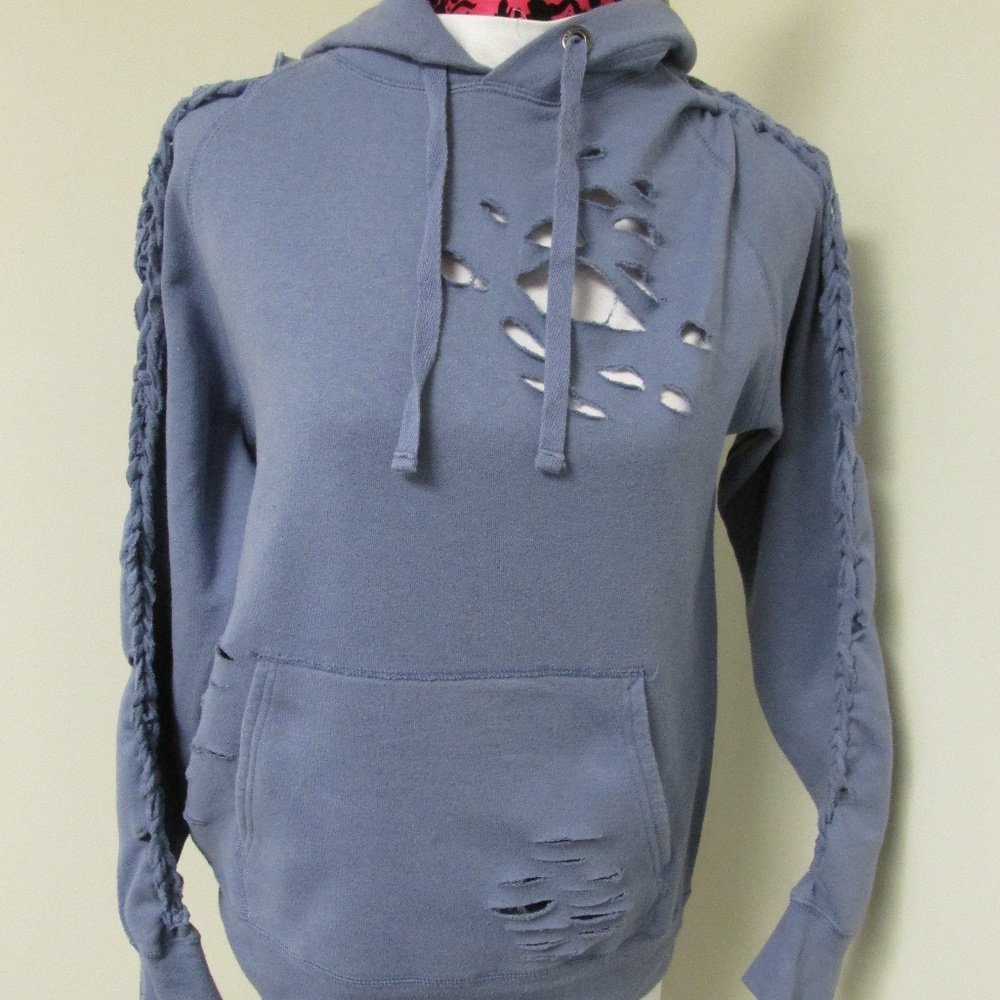 Distressed Hoodie Sweatshirt Size Small